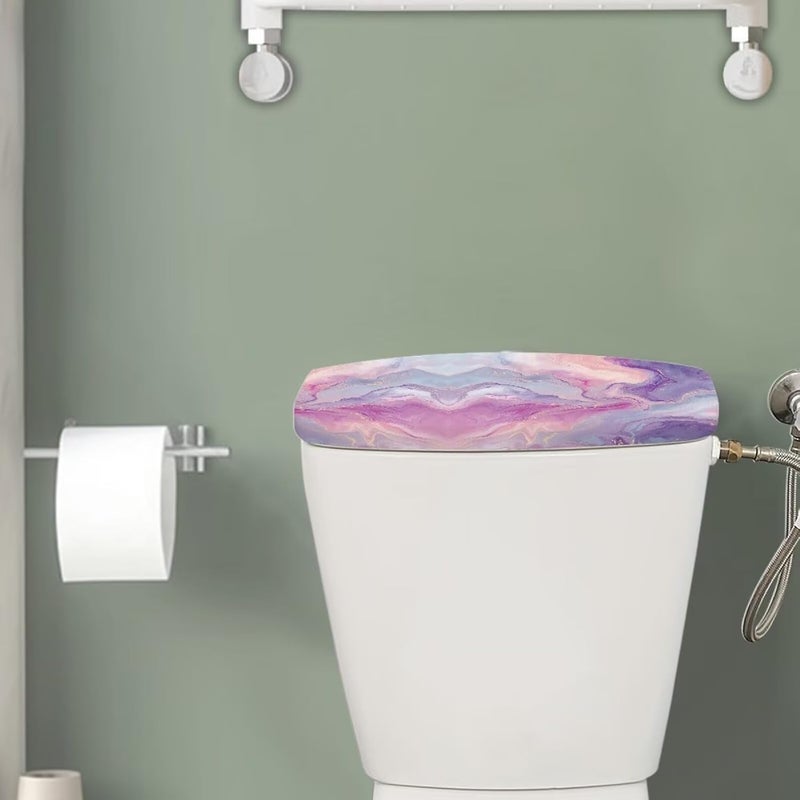 Tesivruno Marble Print Toilet Tank Lid Cover with Elastic Edge, Stain-Proof Decorative Cover for Bathroom, Fits Most Standard Toilets Tanks, Pink Violet - Image 2